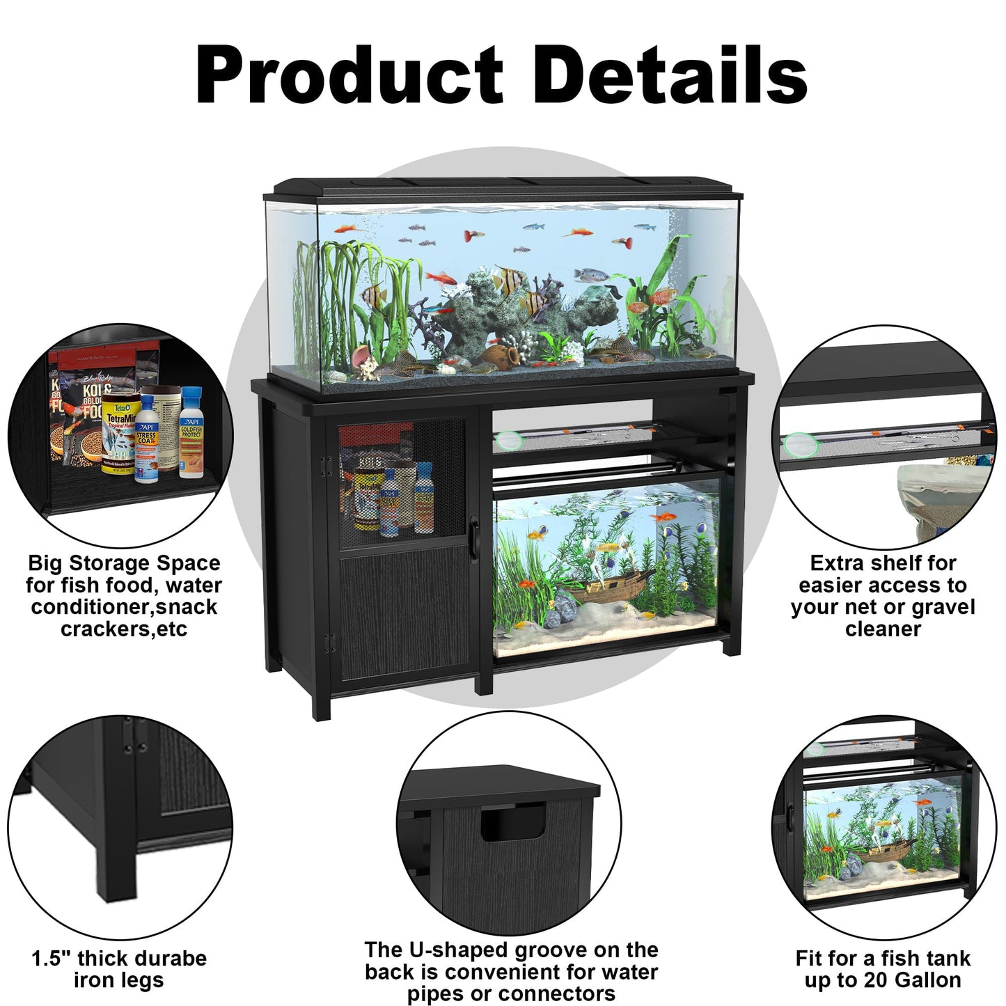 55-75 Gallon Fish Tank Stand Heavy Duty Metal Aquarium Stand with Cabinet,52