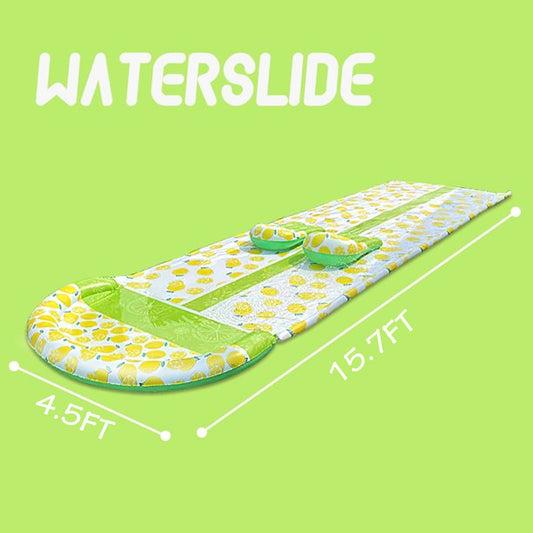 15.7*4.5ft Slip and Slide, Double Deluxe Lemon Lawn Water Slides Backyard Water Toys with 2 Boogie Boards, Waterslide with Splash Sprinkler   Outdoor Summer Toy for Kids Adults