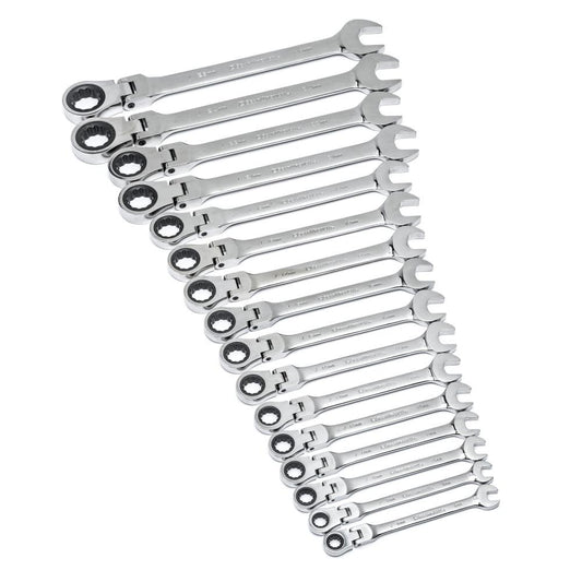 16 Pc 72-Tooth 12 Point Flex Ratcheting Combination Metric Wrench Set