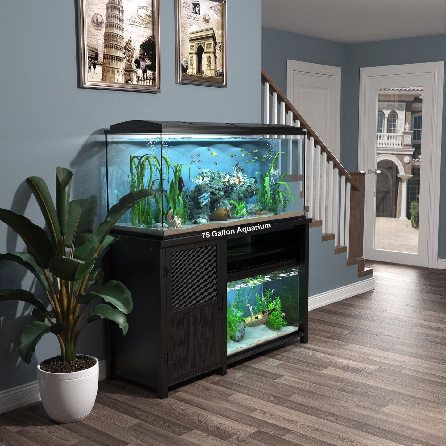 55-75 Gallon Fish Tank Stand Heavy Duty Metal Aquarium Stand with Cabinet,52