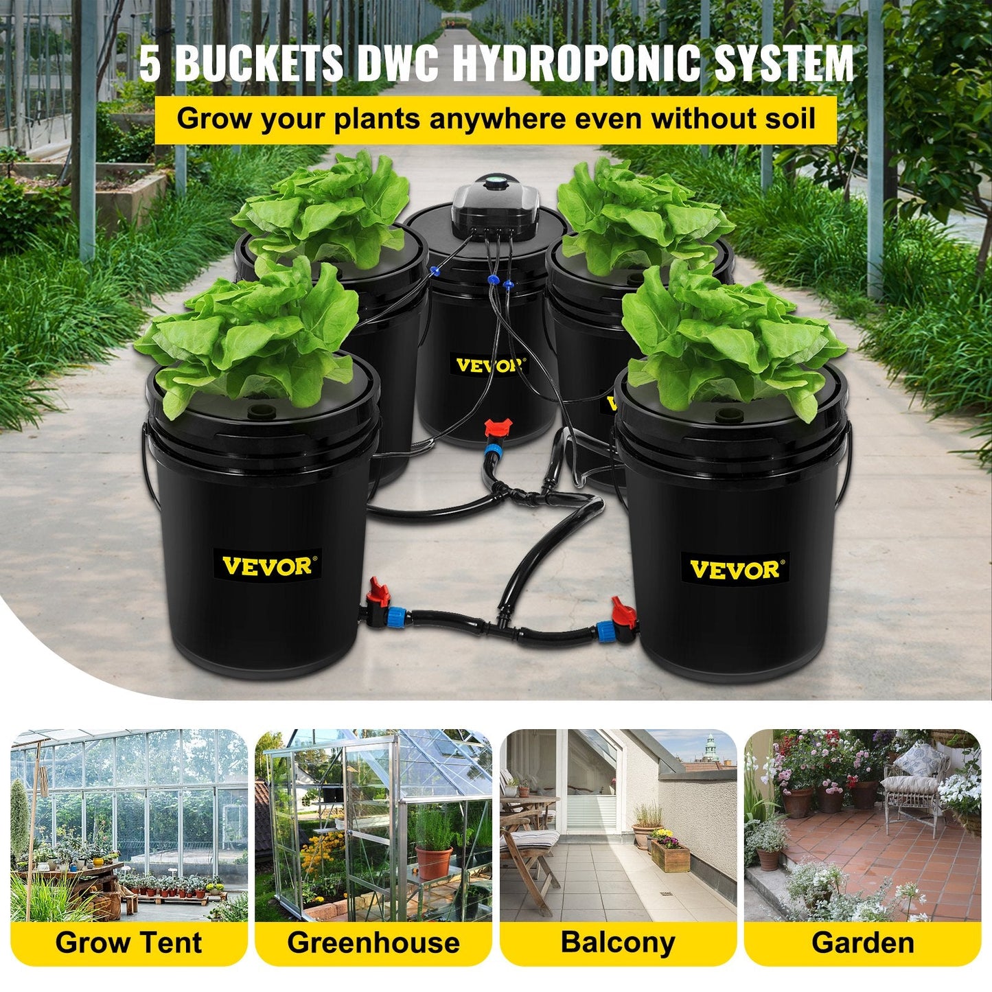 5-Gallon 5-Bucket DWC Hydroponic System for Deep Water Culture